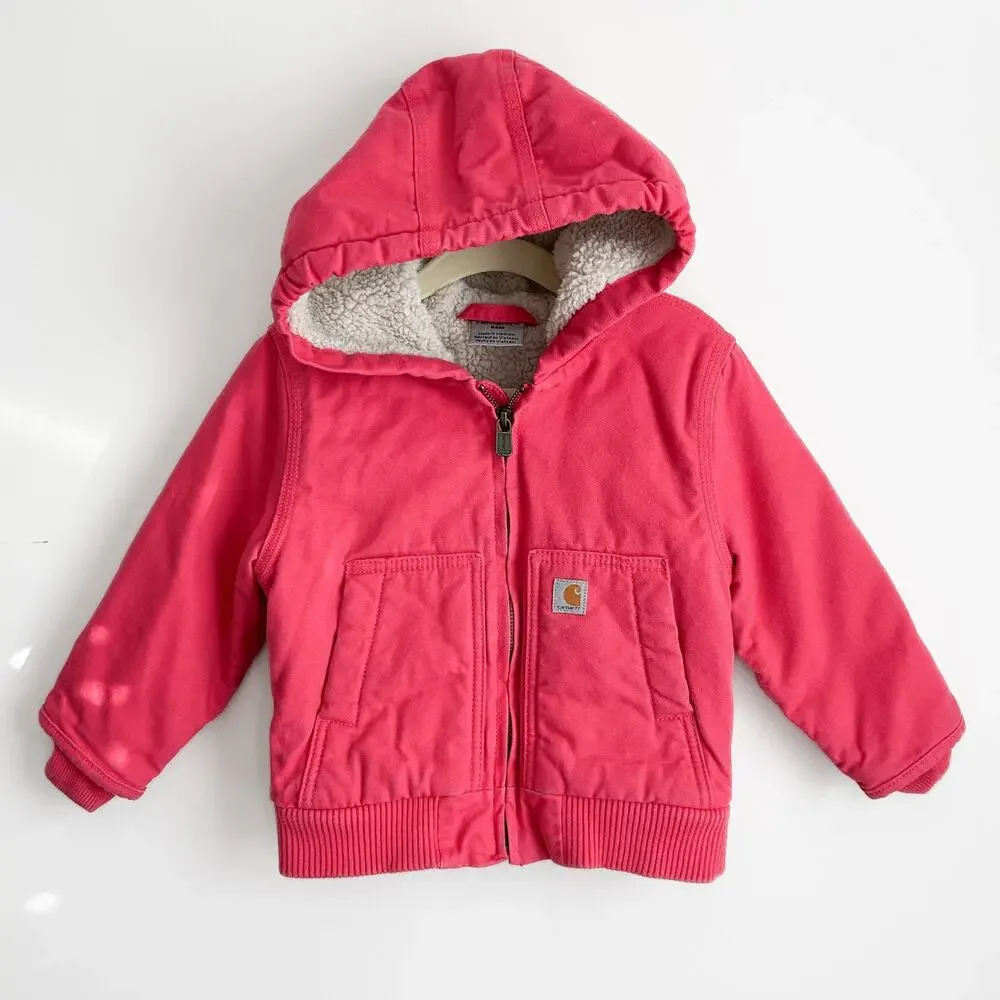 Carhartt Toddler Zip Front Canvas Insulated Hooded Jacket Size 24 Months Pink
